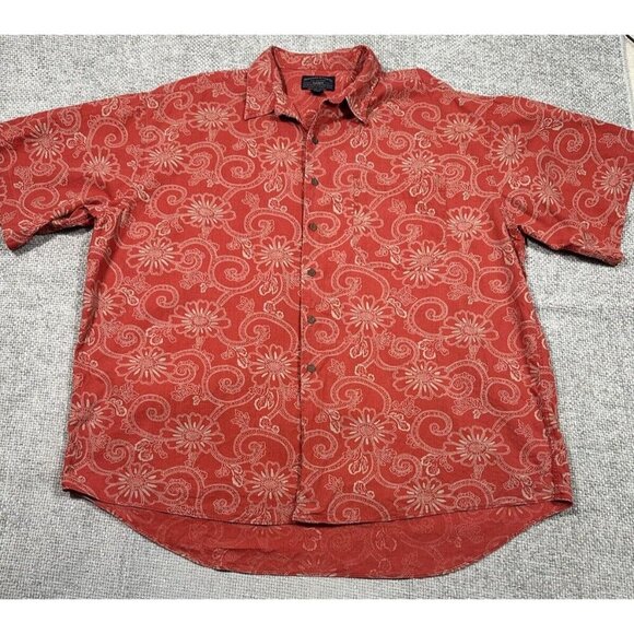 Vintage Abercrombie & Fitch The Big Shirt Mens XL Red Floral 90s Y2K Linen Blend - Picture 1 of 10